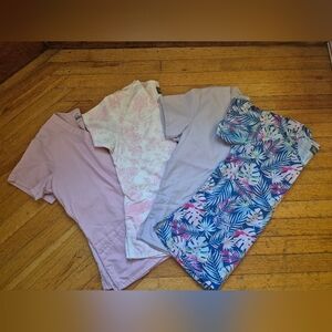 Set of Four Short Sleeve Scrub Tops, Size Small